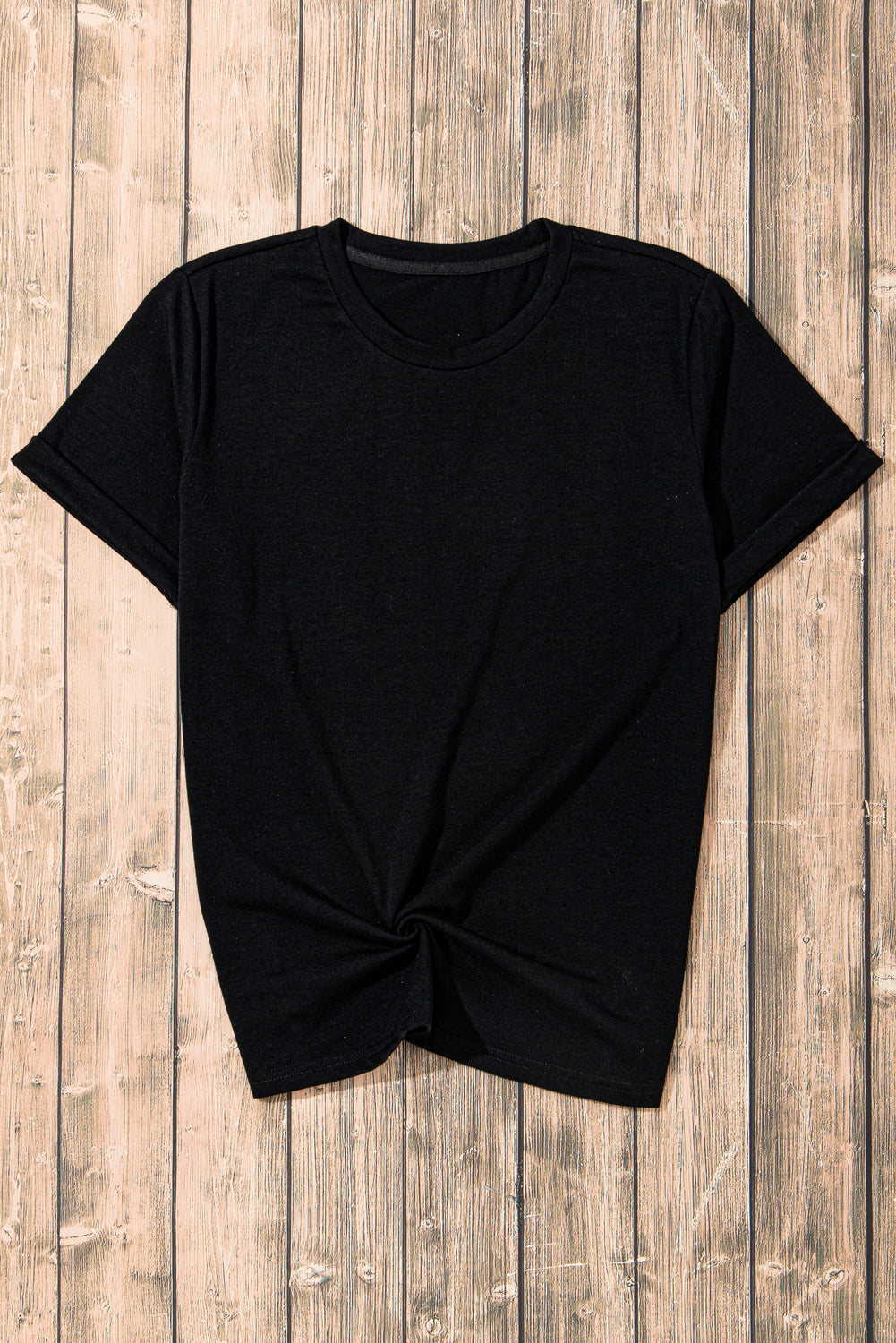 Rose Red Casual Plain Crew Neck Tee