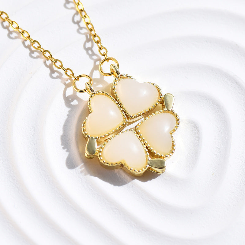 Noble and dazzling four-leaf clover and heart, a two-wear design and versatile necklace