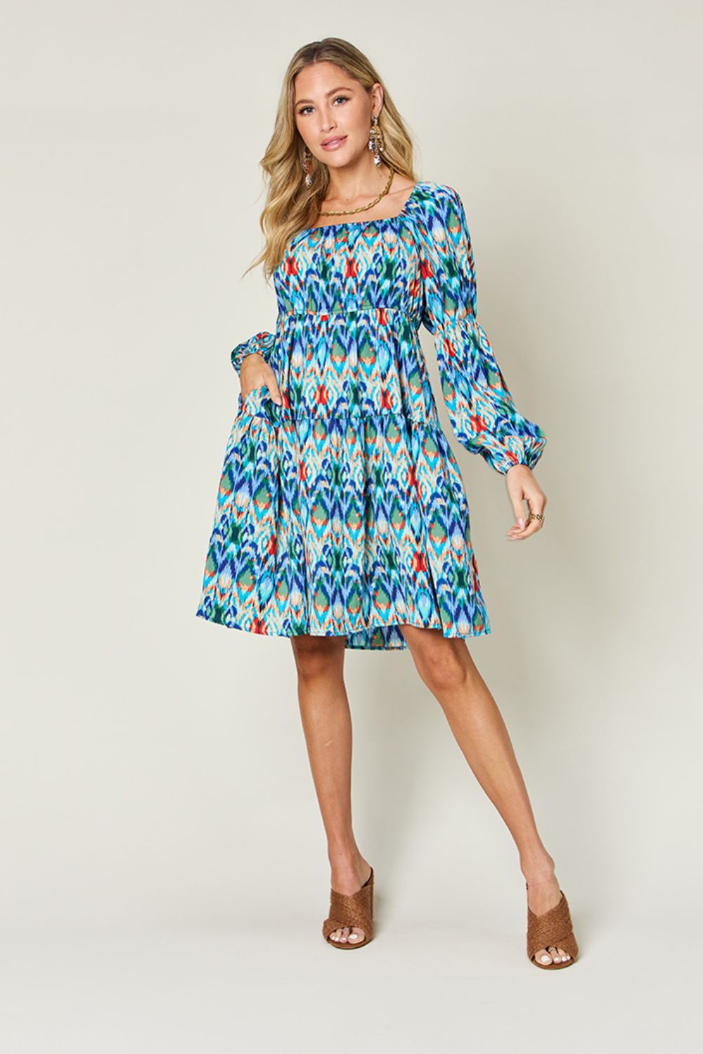 Double Take Full Size Printed Long Sleeve Dress