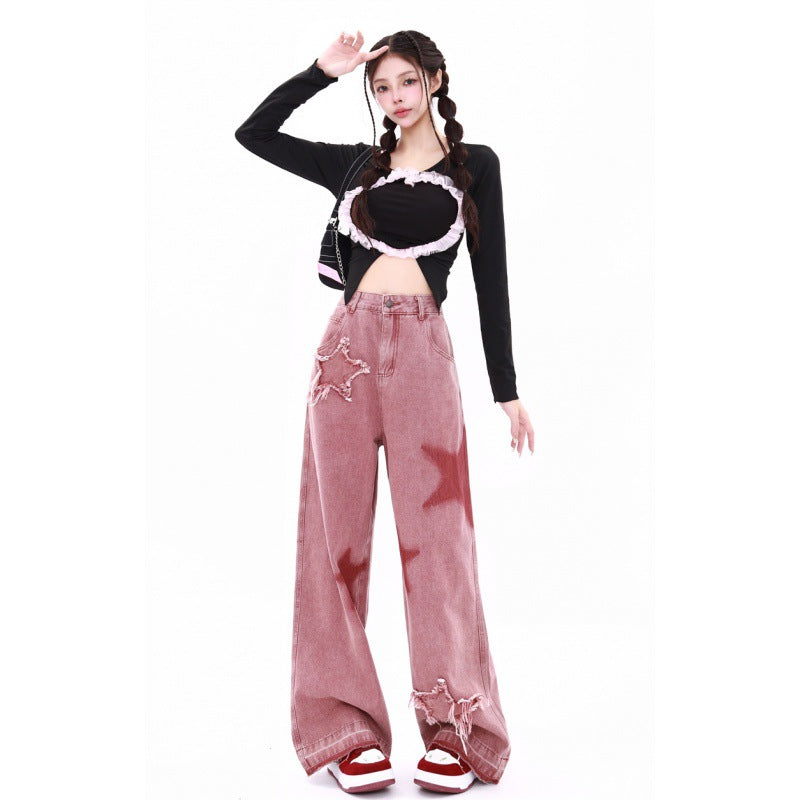 Fried Street Embroidered Jeans Wide Leg