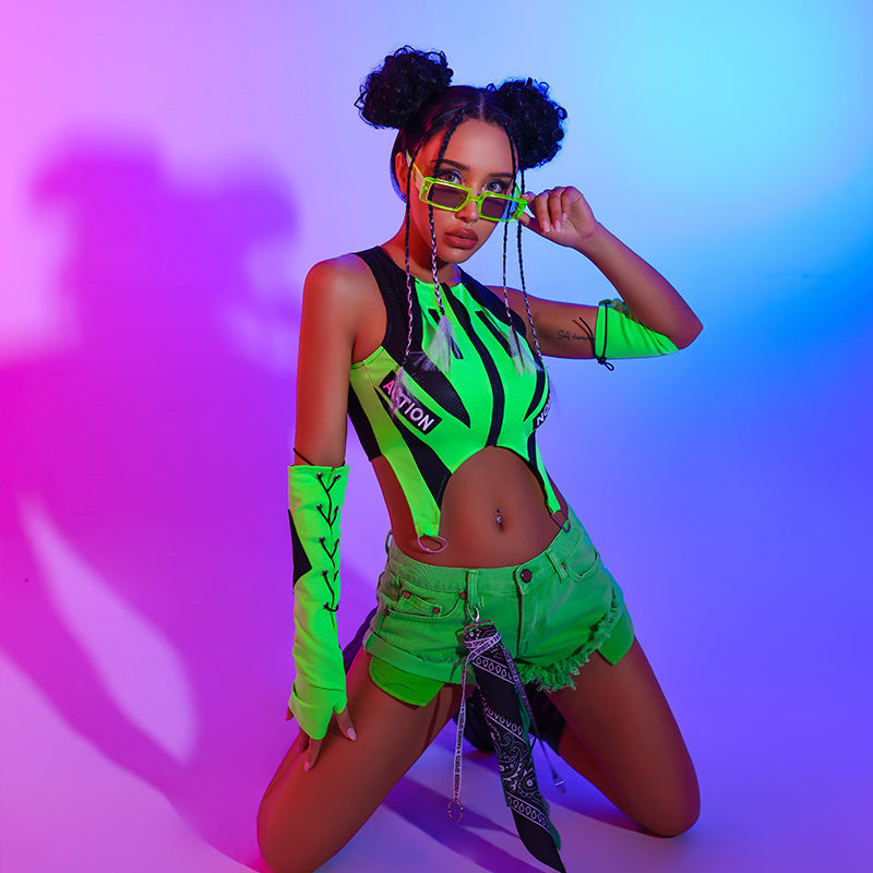 Nightclub DJ Female Fluorescent Green Lead Dance Top