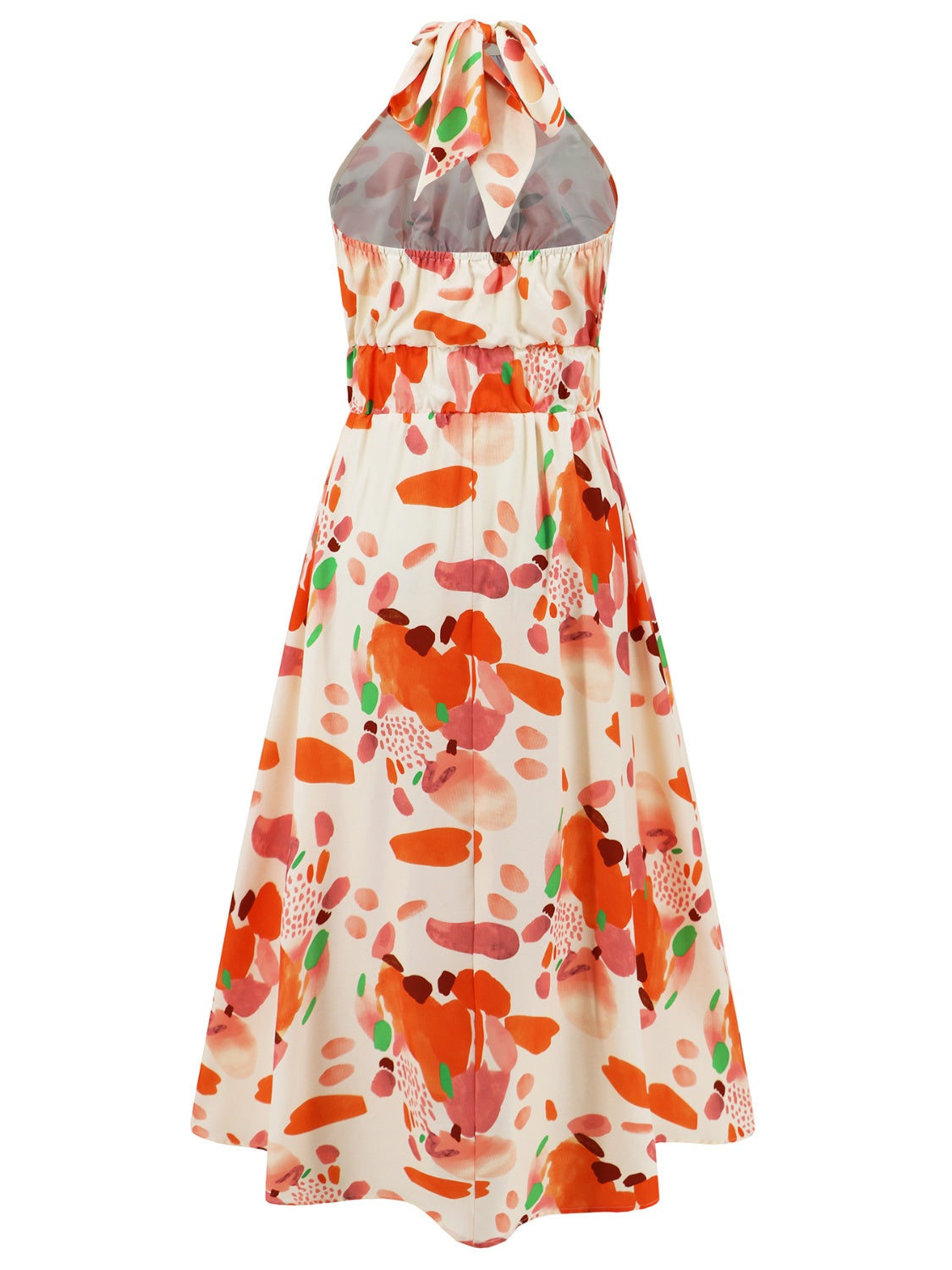 Ruched Printed Halter Neck Boho Sleeveless Dress