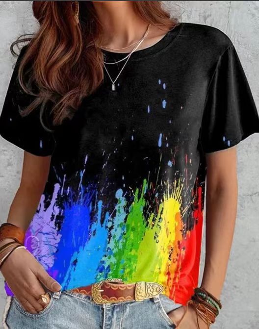 Women's Casual Graphic Tee Selection Multiple Styles Available Cute Rainbow, Wink Face, Sun, Relax, Feather Short Sleeve Tee Shirts