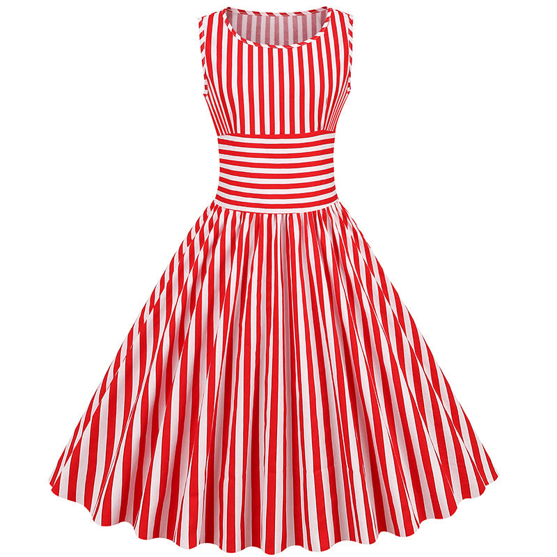 Peppermint Striped Patchwork Retro Swing Dress