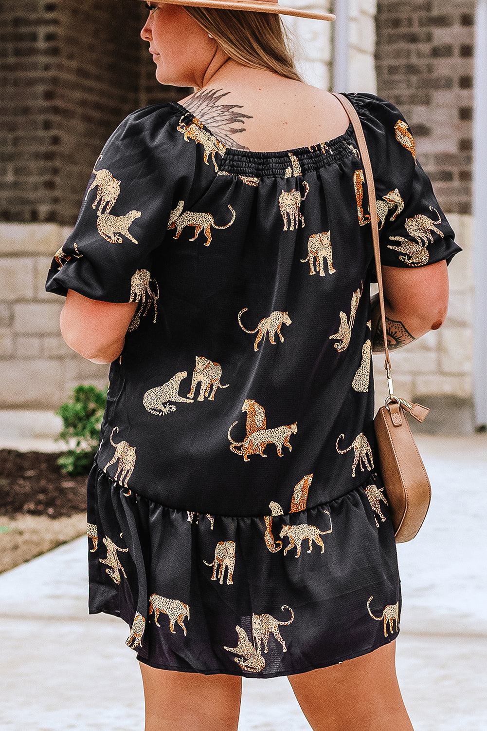 Blue Printed Zebra Pattern Pleated Shirt Tunic Dress