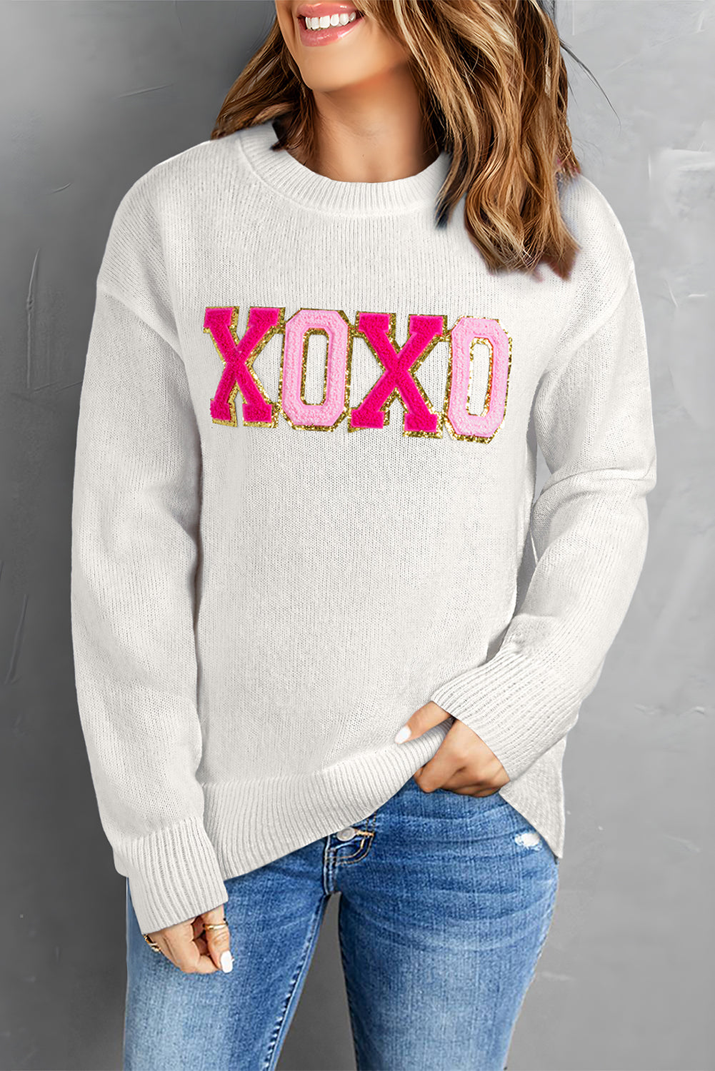 Black Howdy Heart Graphic Round Neck Casual Sweater