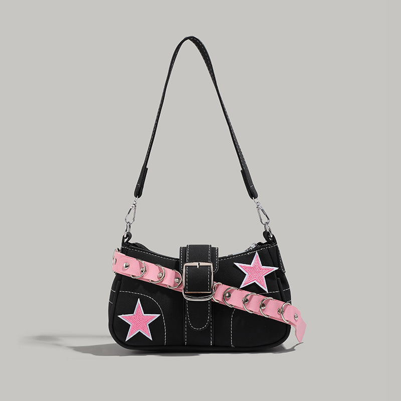 Pink And Metal Embellishment Shoulder Fashion Baguette Bag