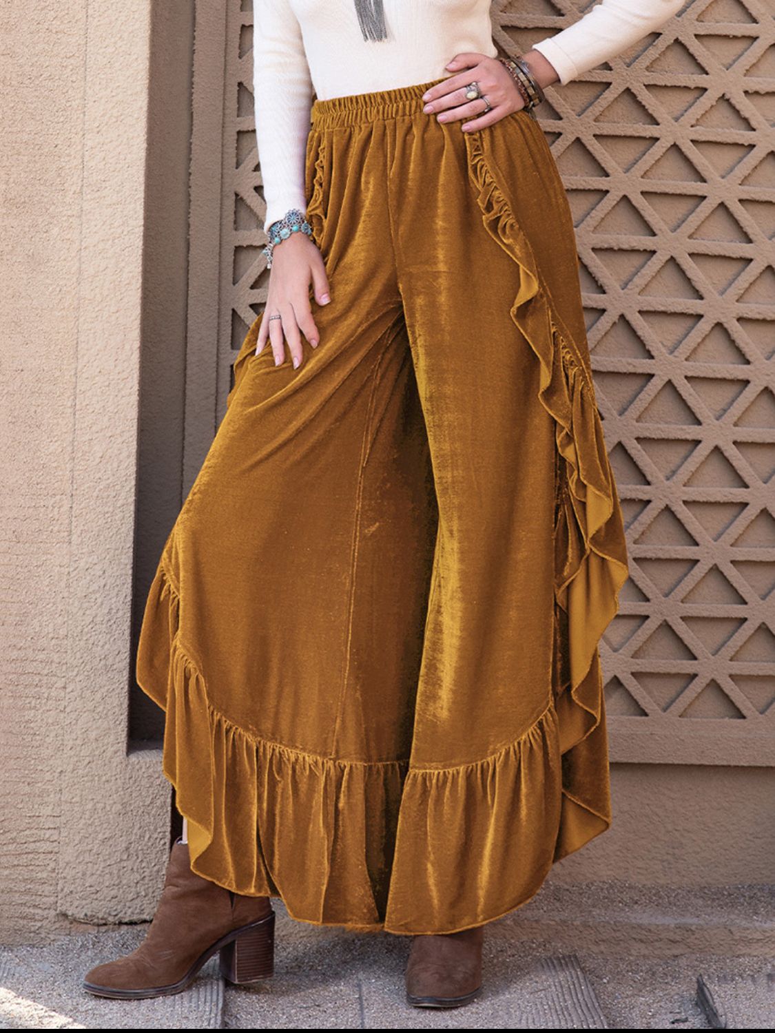 Trendy Slit Ruffled Wide Leg Pants for Stylish Comfort