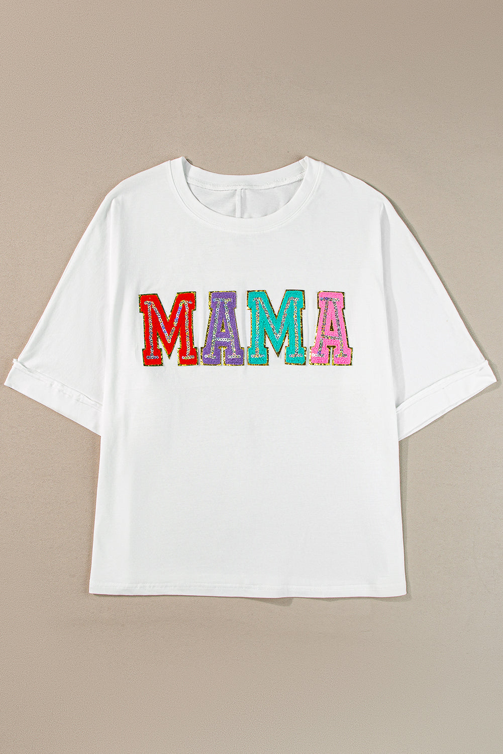 Black MAMA Chenille Patched Crew Neck T Shirt