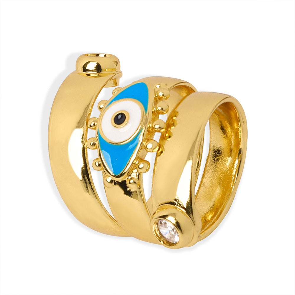 18K gold trendy and fashionable devil's eye inlaid zircon design versatile ring