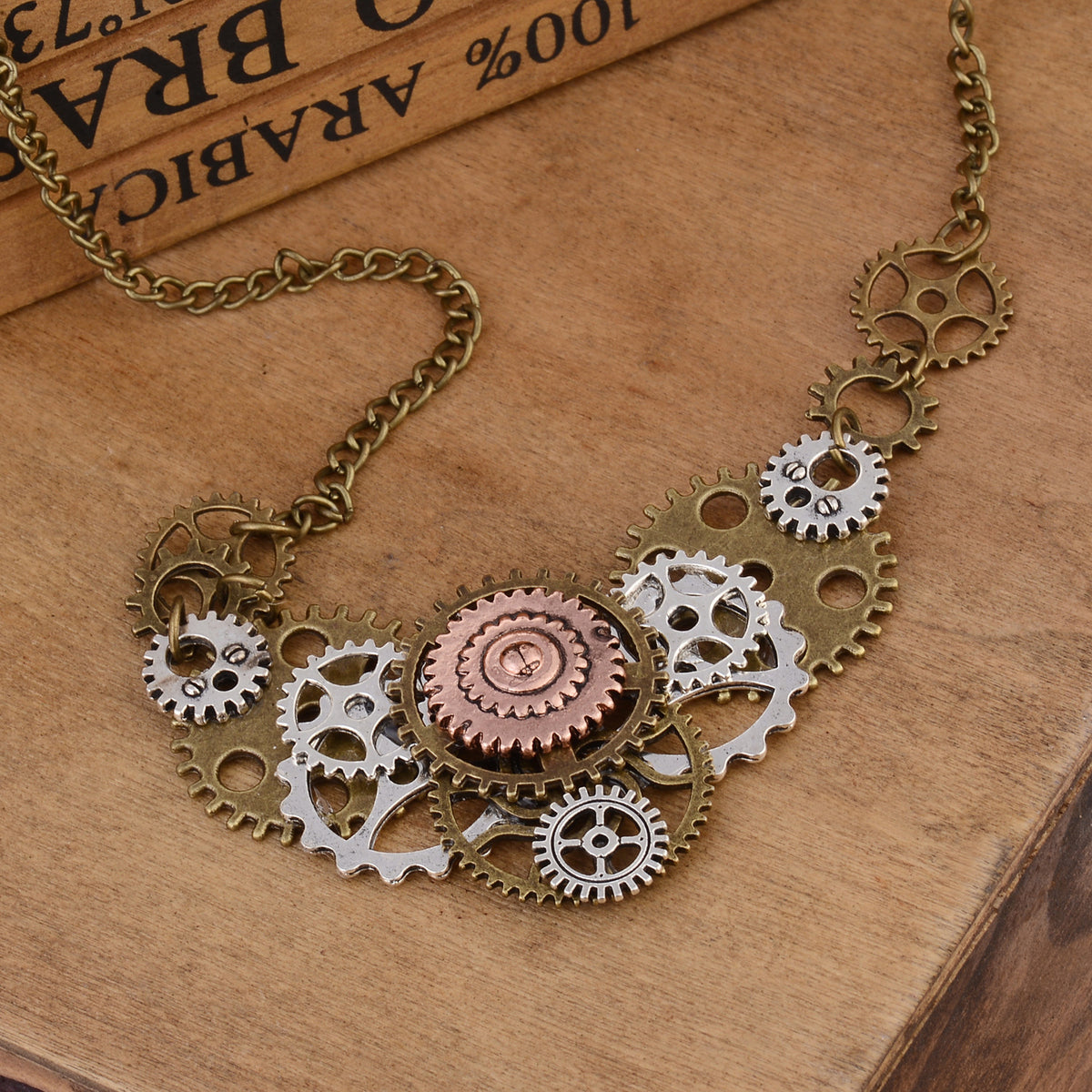 Vintage Gears Turning Steampunk Style Pendant Necklace