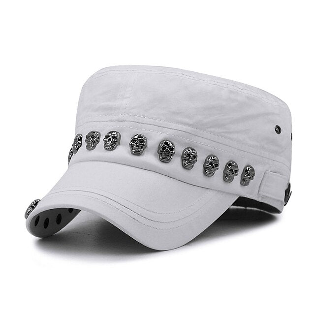 Unisex Skull Skeleton Studded Punk Army Cap: A Cool and Chic Steampunk Fashion Statement