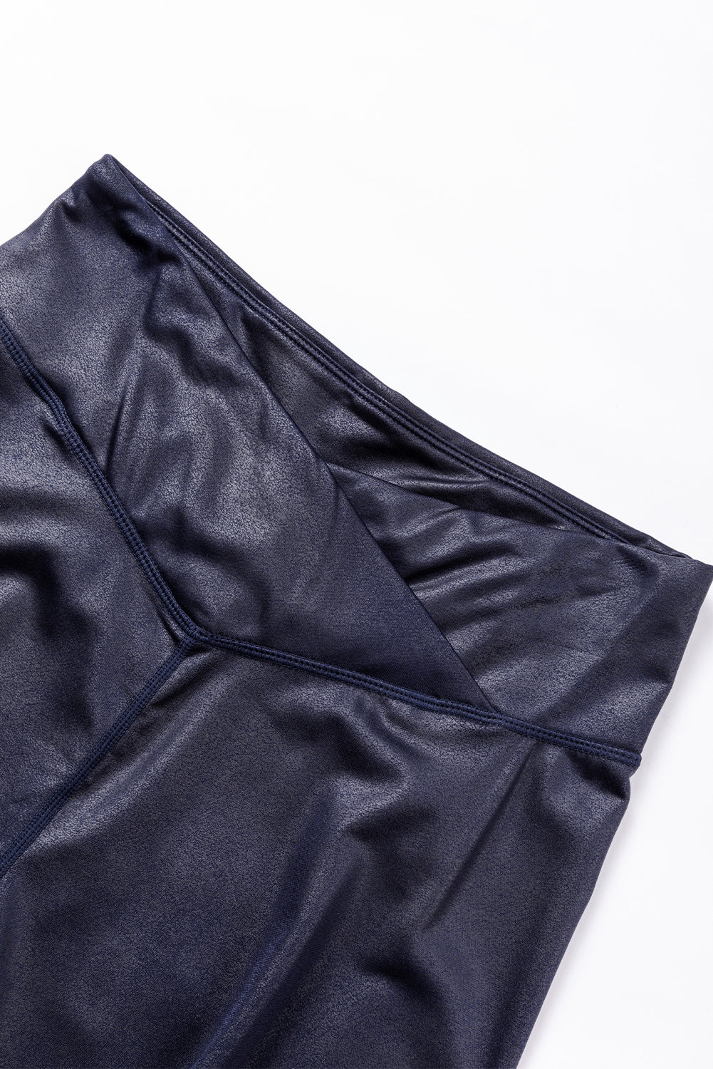 Navy Blue Crossed Dip Waist Sleek Leather Shiny Wet Look Leggings