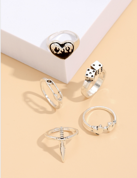 Roll The Dice With Your Heart Retro Zinc Alloy Ring Set