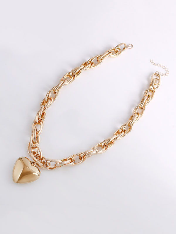 Normcore Chains Heart Shape Solid Color Necklaces Accessories