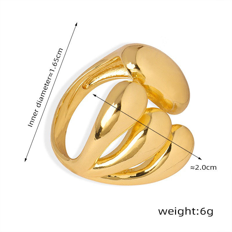 18K gold fashionable and personalized irregular-shaped multi-layered cross design versatile ring