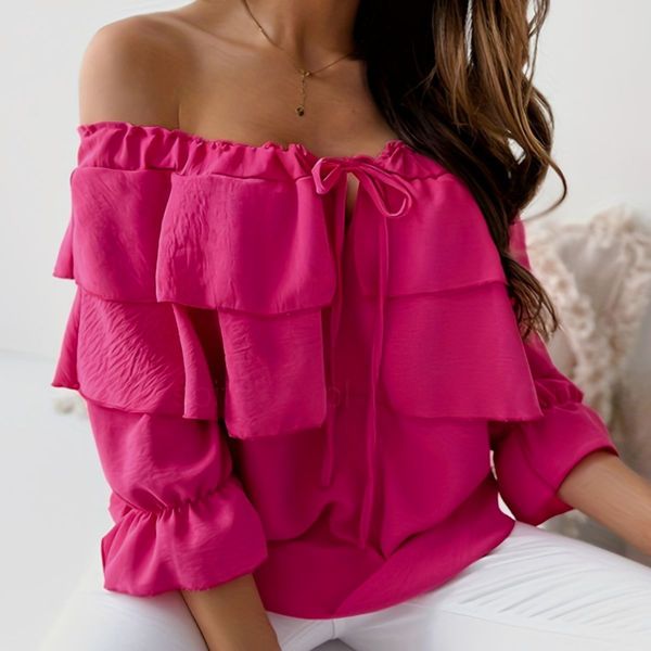 Off Shoulder Tie-Front Ruffle Blouse H6ACEE8PSH