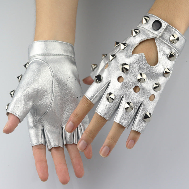 Punk Rock Fingerless Gloves With Heart Cut Out and Metal Detail Cosplay Biker Style Gloves