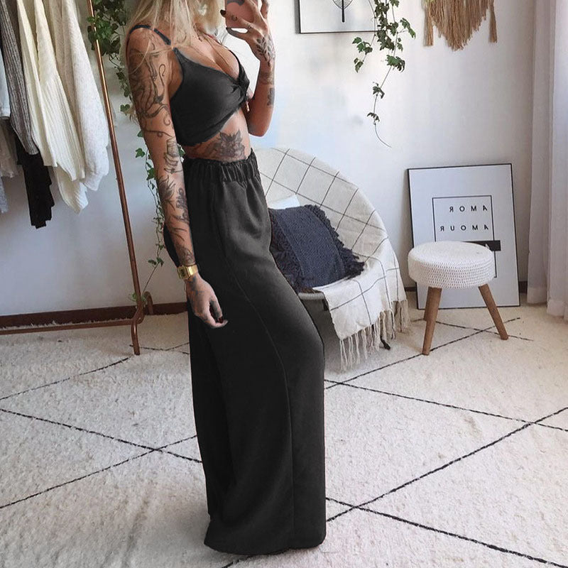 Printed Tube Bikini Top Loose Wide Leg Pants Casual Outfit Two-piece Set