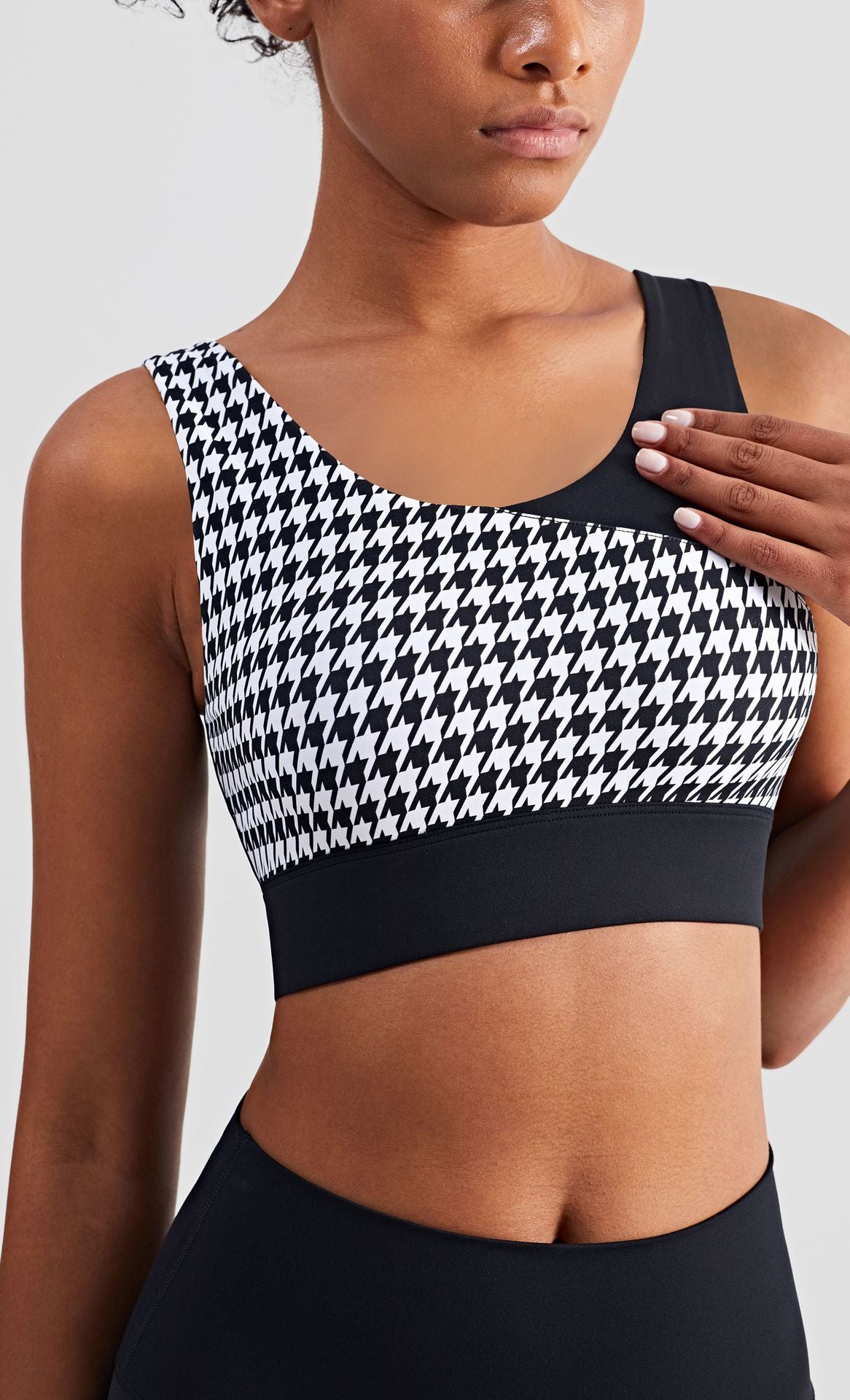 Houndstooth Contrast Yoga Sport Tank Top