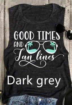 Good Times And Tan Lines Sleeveless Graphic Print Tank Top Tee Shirt