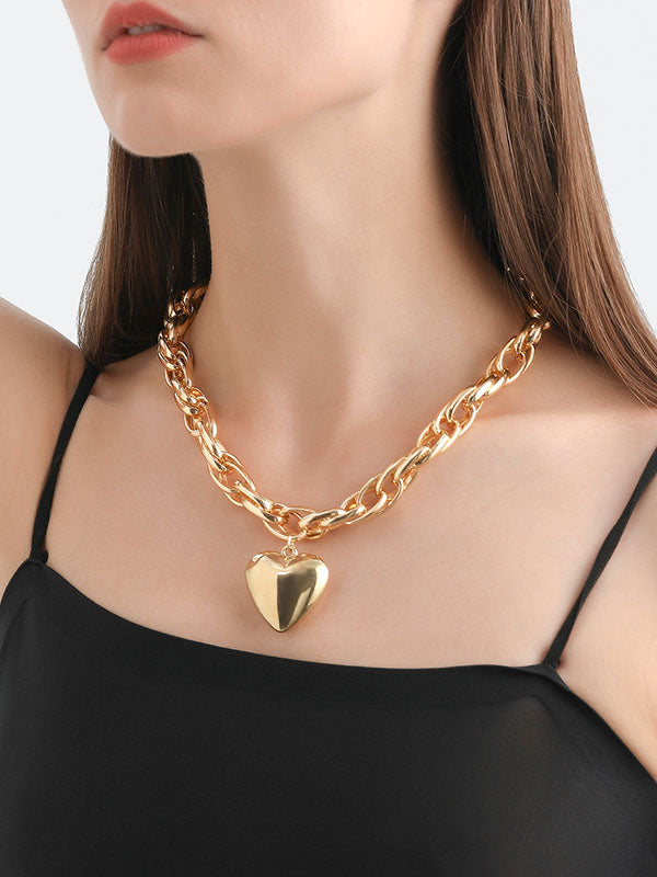 Normcore Chains Heart Shape Solid Color Necklaces Accessories