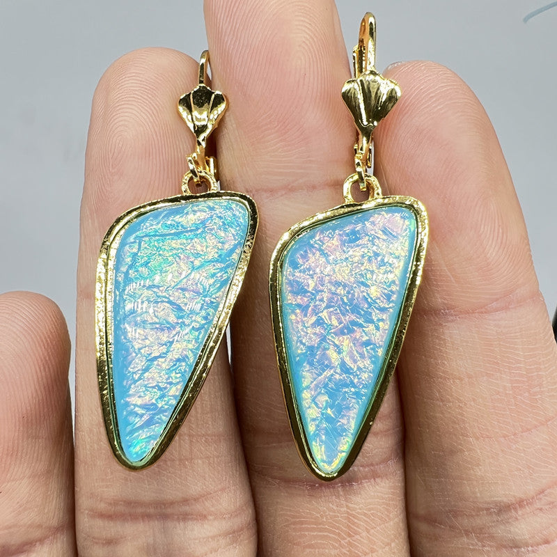 Large Opal Moonstone Triangle Drop Earrings