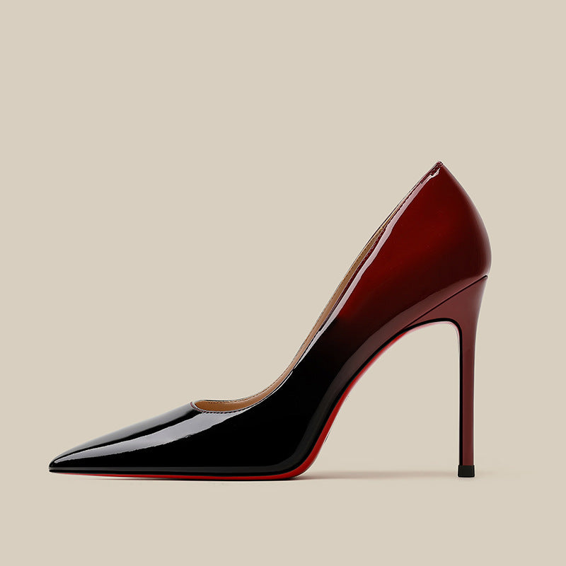 Patent Leather Black To Red Gradient Color High Heels