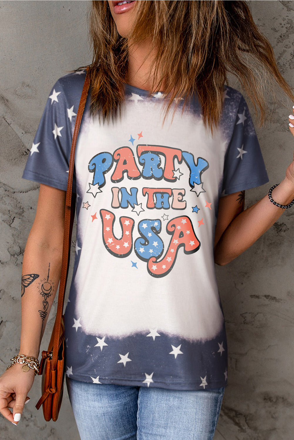 Blue PARTY IN THE USA Graphic Bleached T Shirt