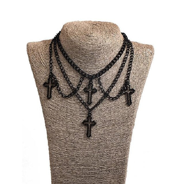 Gothic Criss-Cross Multi-Element Choker Necklace: Channeling Punk & Gothic Style