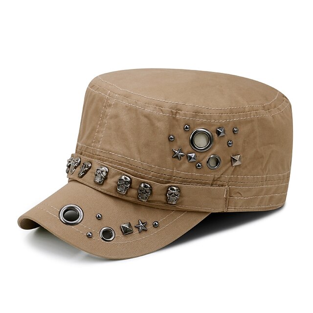 Unisex Skull Skeleton Studded Punk Army Cap: A Cool and Chic Steampunk Fashion Statement