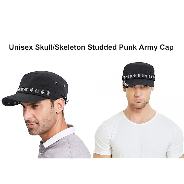 Unisex Skull Skeleton Studded Punk Army Cap: A Cool and Chic Steampunk Fashion Statement