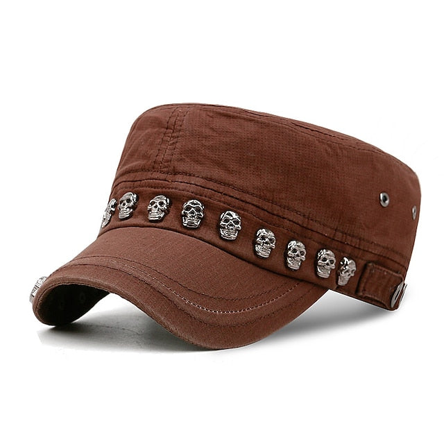 Unisex Skull Skeleton Studded Punk Army Cap: A Cool and Chic Steampunk Fashion Statement