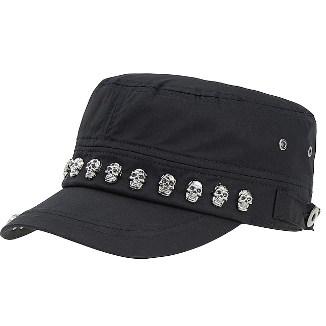 Unisex Skull Skeleton Studded Punk Army Cap: A Cool and Chic Steampunk Fashion Statement