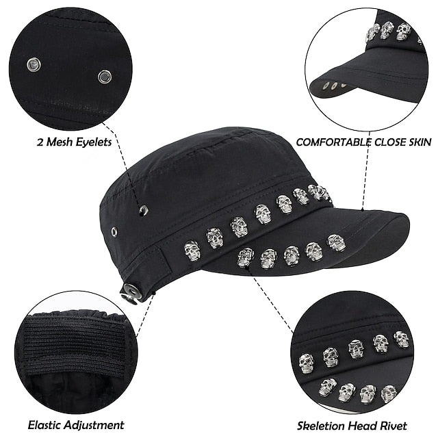 Unisex Skull Skeleton Studded Punk Army Cap: A Cool and Chic Steampunk Fashion Statement