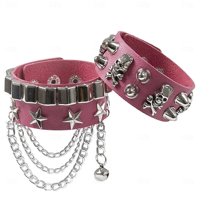 Punk Gothic Slave Bracelet with Finger Ring - Fashionably edgy costume jewelry for women