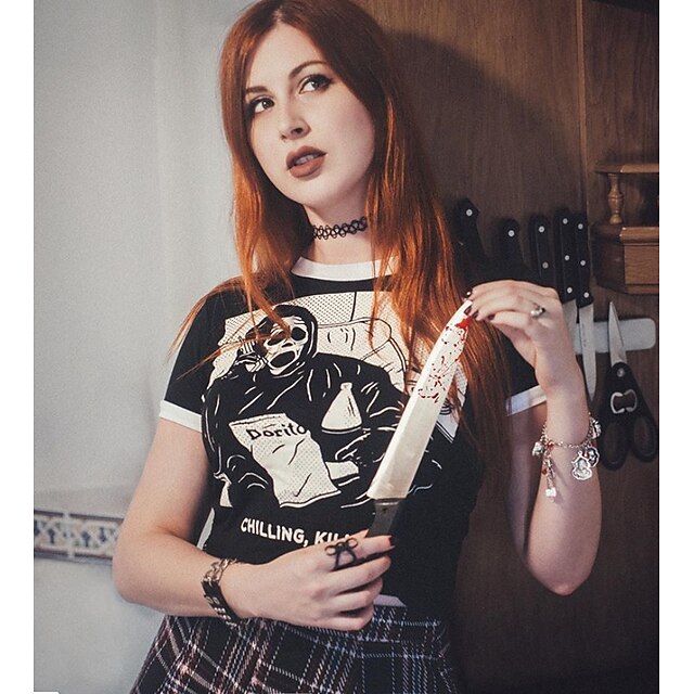 Gothic Serial Killer Crop Top: Unleash Your Dark Side with This Anime-Inspired Street Style