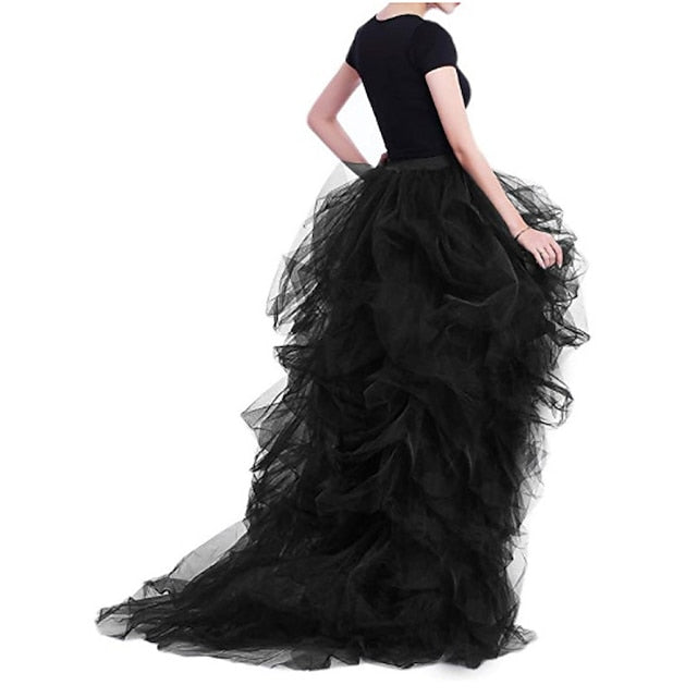 Retro Vintage Punk Gothic High-Low Tulle Skirt: Perfect for Halloween, Parties, and Weddings!