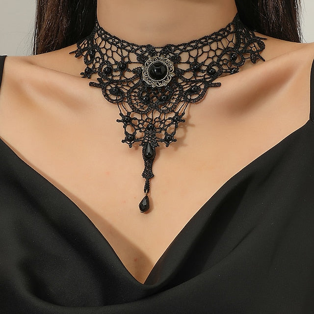 Sexy Punk Gothic Lace Choker Necklace for Women - Perfect for Disco, Cosplay, and Carnivals