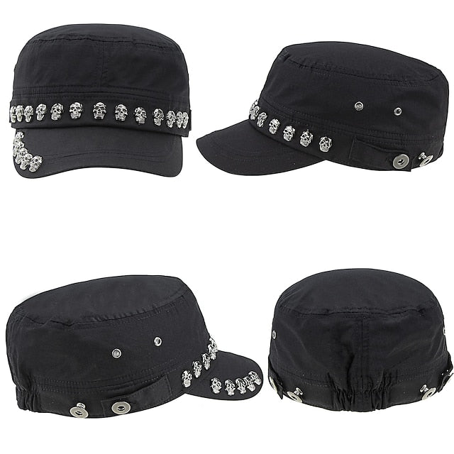 Unisex Skull Skeleton Studded Punk Army Cap: A Cool and Chic Steampunk Fashion Statement