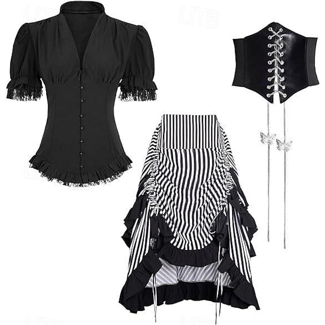 Elegant Gothic Renaissance Steampunk Skirt and Corset Set for Women