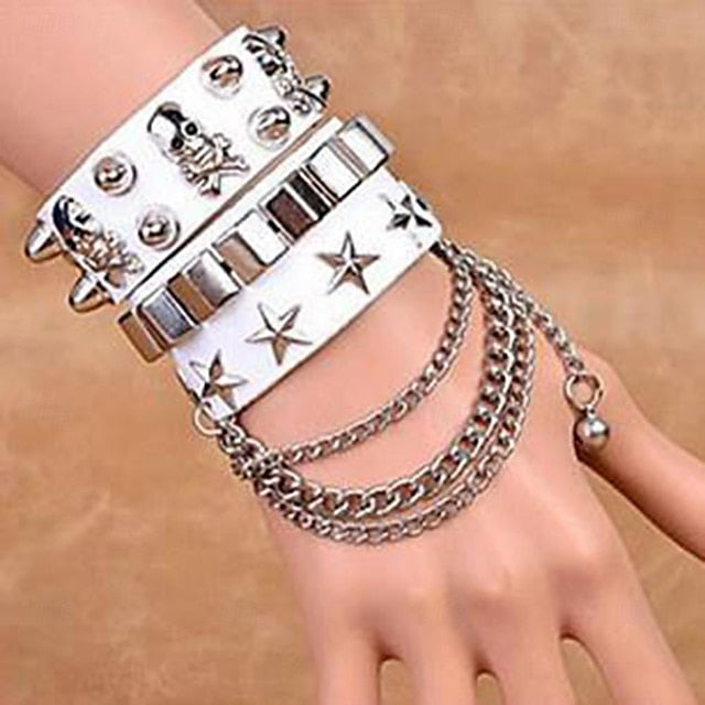 Punk Gothic Slave Bracelet with Finger Ring - Fashionably edgy costume jewelry for women