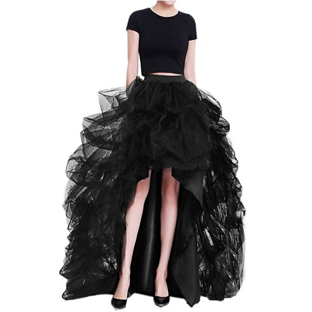 Retro Vintage Punk Gothic High-Low Tulle Skirt: Perfect for Halloween, Parties, and Weddings!