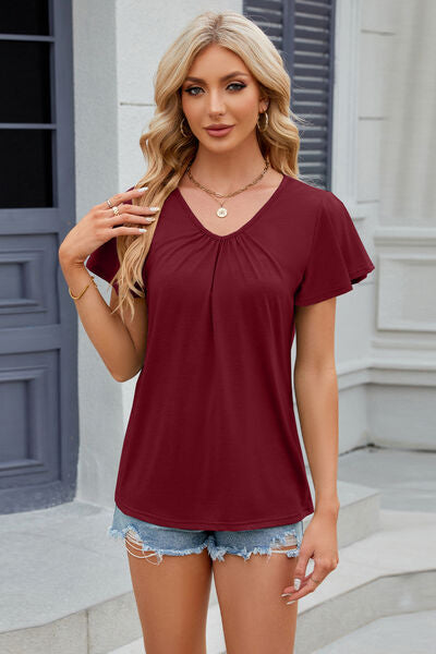 V-Neck Flutter Sleeve T-Shirt