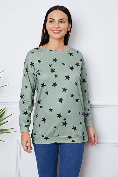 Star Print Round Neck Dropped Shoulder Sweatshirt