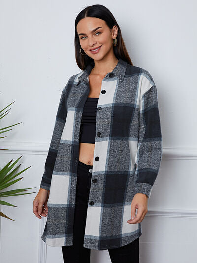 Plaid Button Up Collared Neck Outerwear