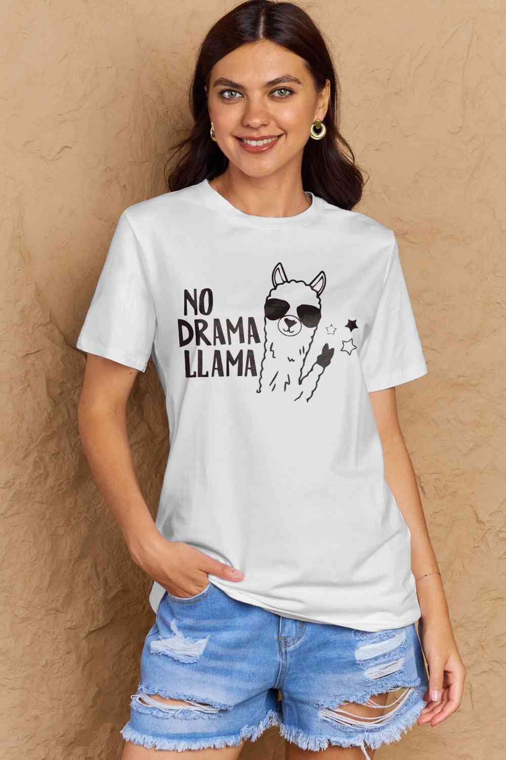 Simply Love Full Size NO DRAMA LLAMA Graphic Cotton Tee