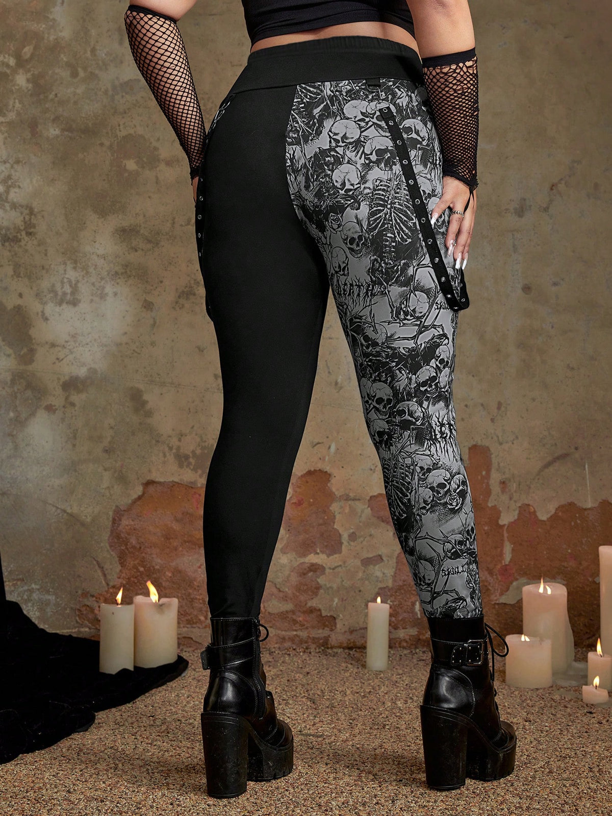 ROMWE Goth Plus Skeleton Print Leggings