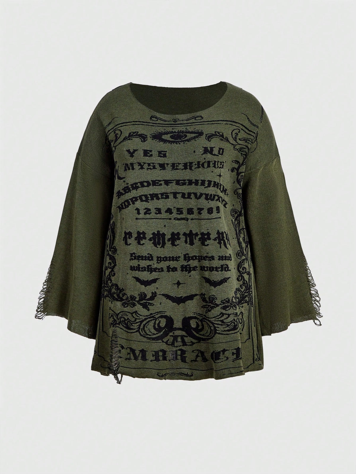 ROMWE Goth Plus Letter Graphic Flare Sleeve Sweater