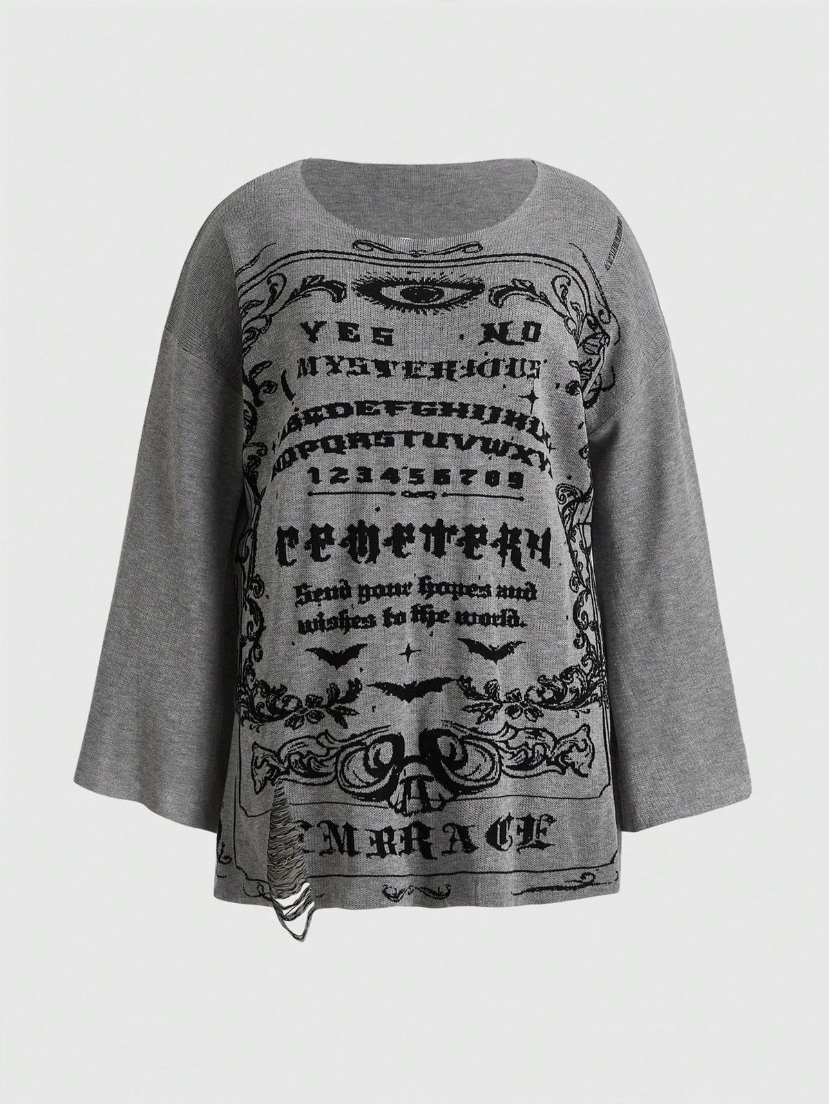 ROMWE Goth Plus Letter Graphic Flare Sleeve Sweater